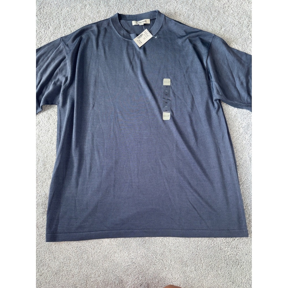 Pronto Uomo 100% Silk Short Sleeve Sweater Slate Blue Crew Neck XXL NWT